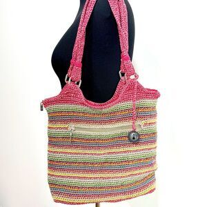 The Sak Casual Classics Multi Color Stripe Coastal Boho Crochet Shoulder Bag